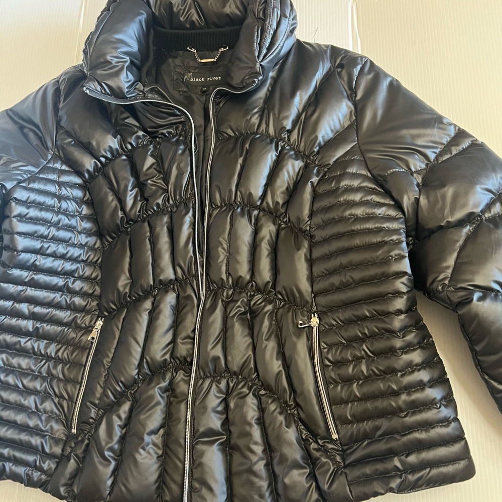 Black Rivet Quilted Puffer Down feather Jacket